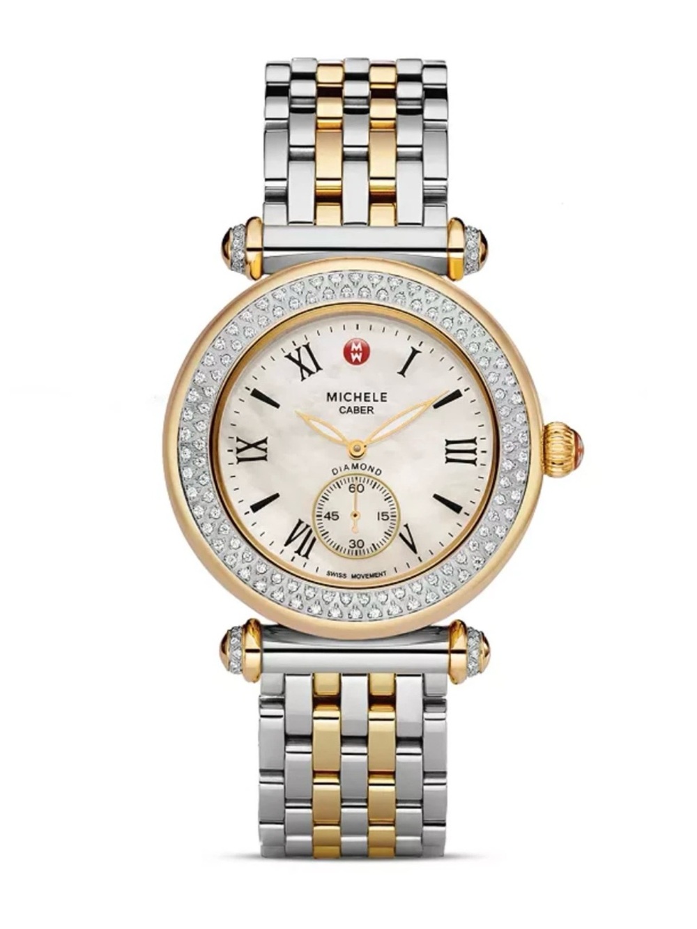 Michele Two-Tone Gold Silver Mother-of-Pearl Diamond Accent Watch